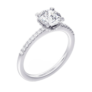 1.33 CT Hidden Halo Round Cut Diamond Engagement Ring in White Gold or Platinum
